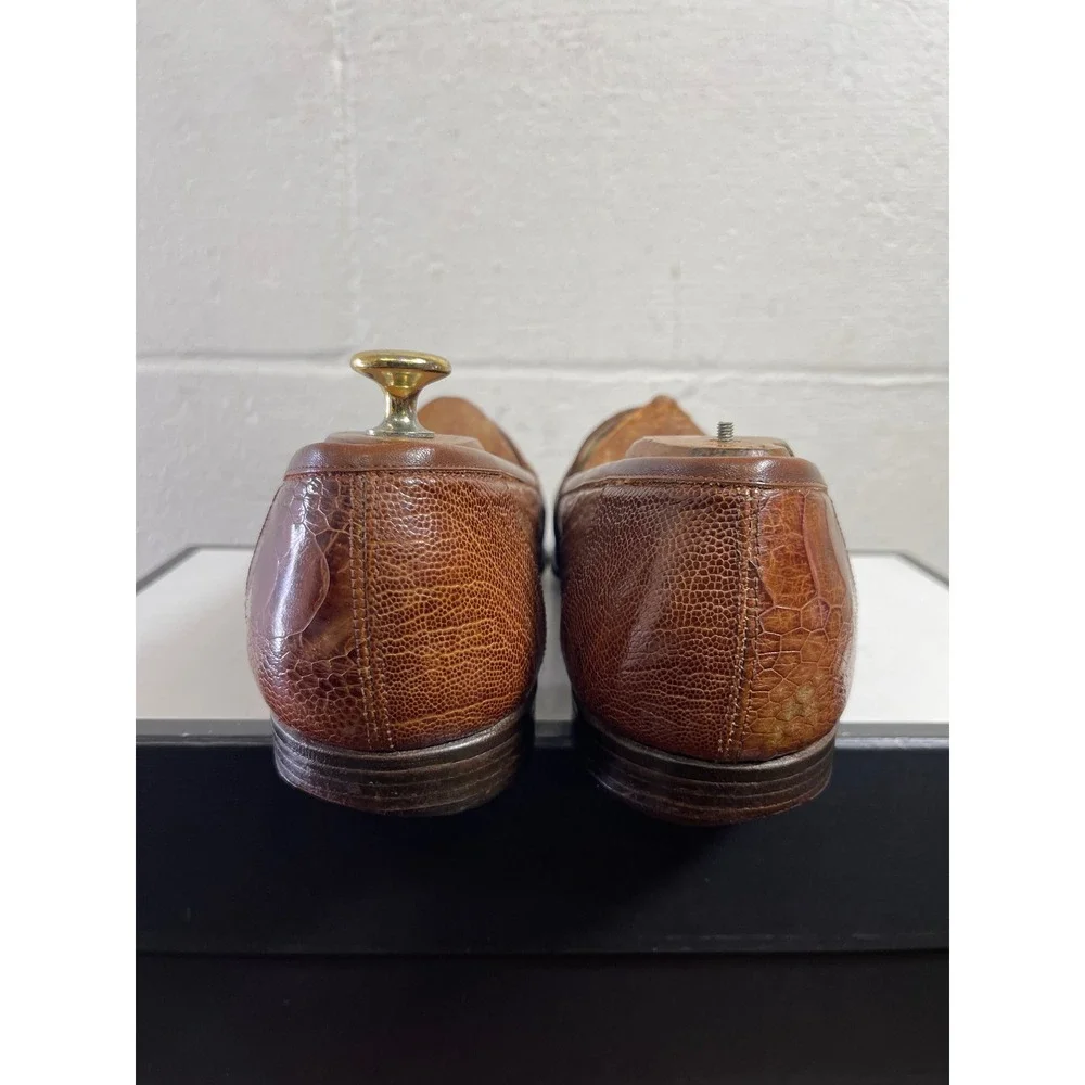 Shoeman Lau‎ Brown Ostrich Leather Penny Loafer Dress Shoes Handmade Men's 10 D